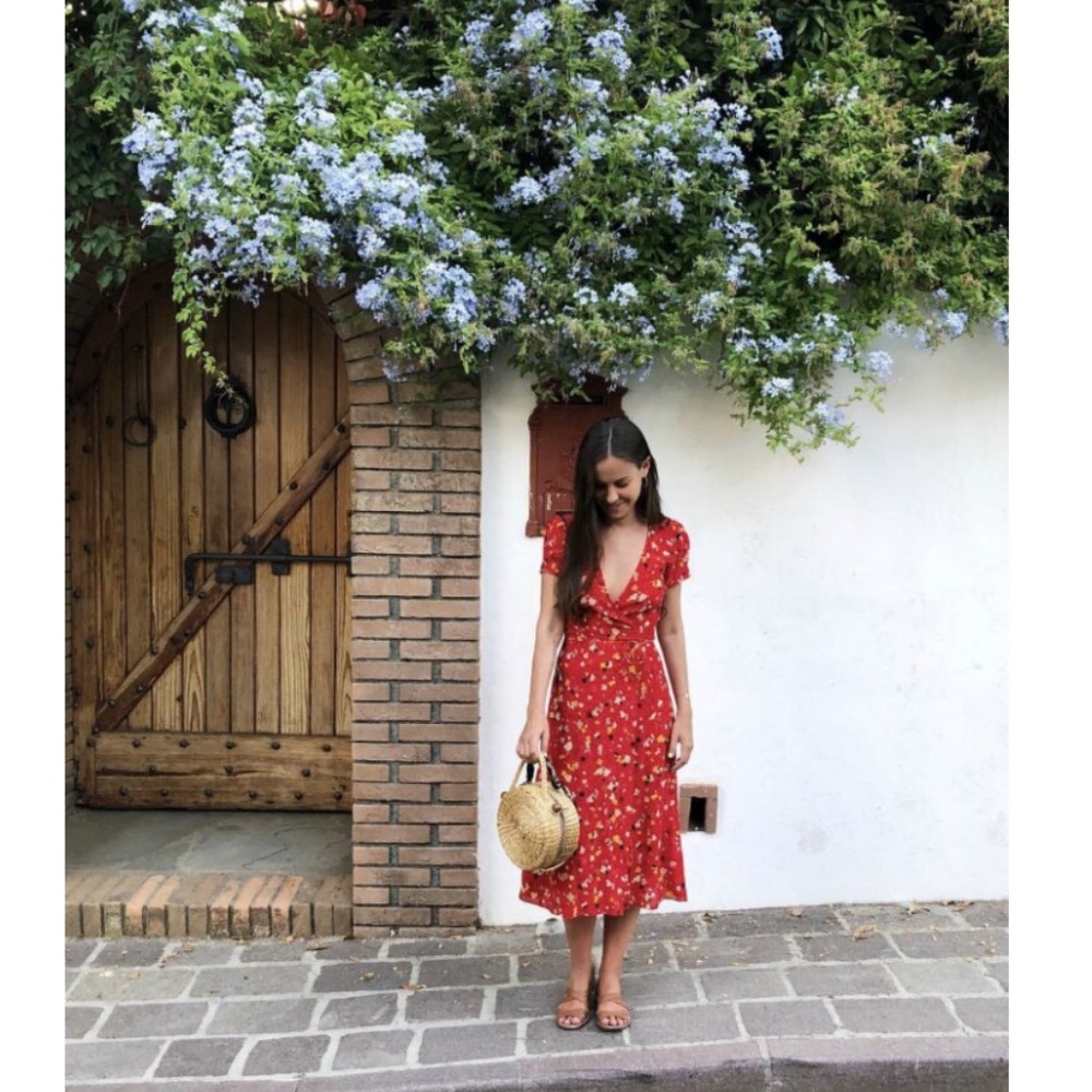 Bohemian Gypsy red floral print Cottagecore wrap dress - Picture 5 of 5